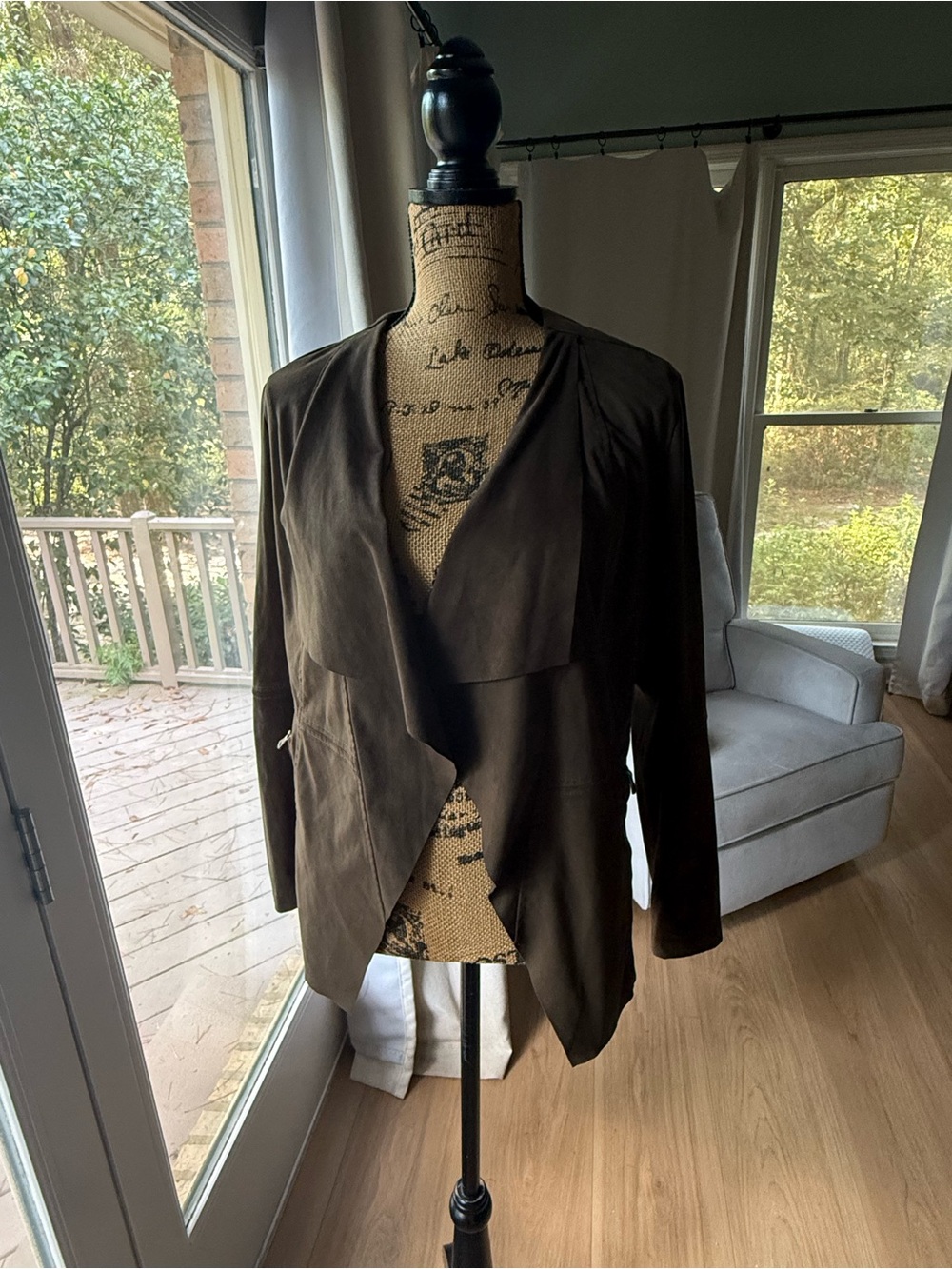 Vigoss Dark Brown Draped Open-Front Blazer